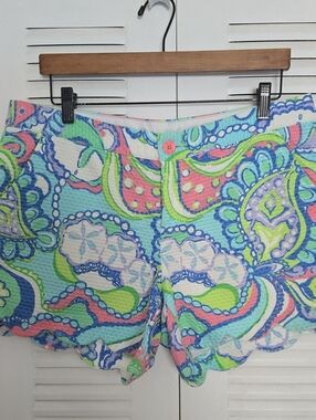 Lilly Pulitzer Pink, Blue & Green Paisley Scallop-Hem High Waist Shorts